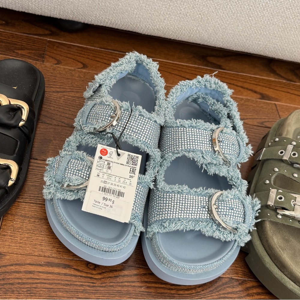 Zara Kids Denim Blue Sandals with Silver Accents